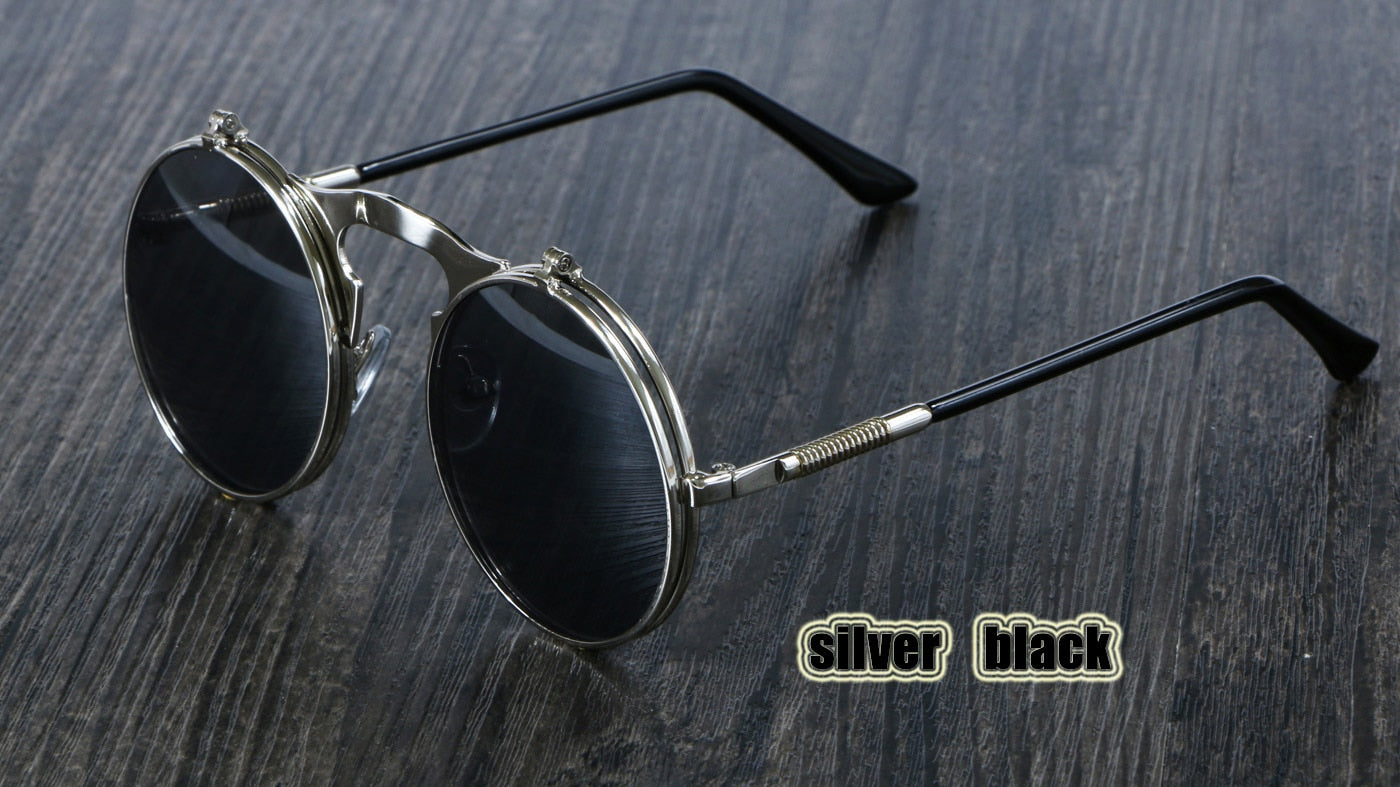 CCspace Unisex Full Rim Round Alloy Frame Steampunk Sunglasses 3057 Sunglasses CCspace Sunglasses silver black