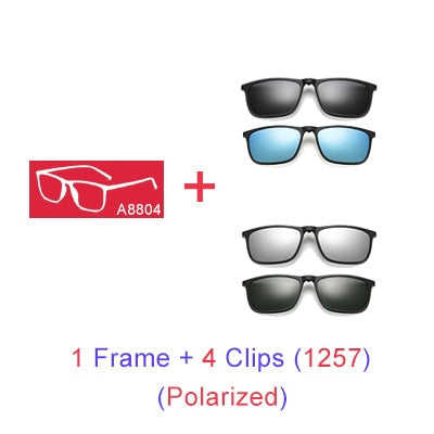 Ralferty Magnetic Sunglasses Men 5 In 1 Polarized Clip On Women Square Sunglases Ultra-Light Night Vision Glasses A8804 Clip On Sunglasses Ralferty 1 Frame 4 Clips 1257 Blue Frame
