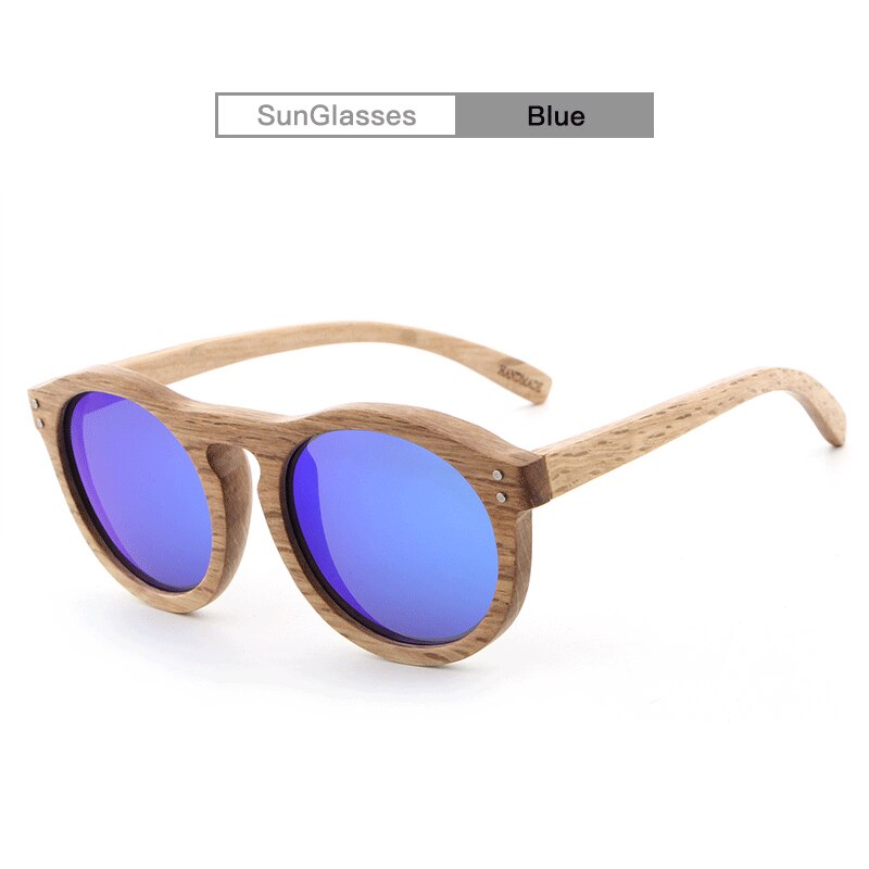Hdcrafter Unisex Full Rim Round Bamboo Wood Frame Polarized Sunglasses Lw3016 Sunglasses HdCrafter Sunglasses Blue