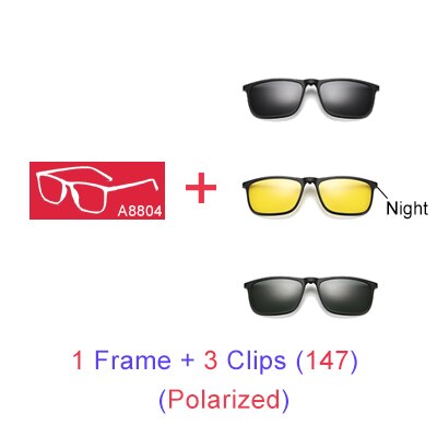 Ralferty Magnetic Sunglasses Men 5 In 1 Polarized Clip On Women Square Sunglases Ultra-Light Night Vision Glasses A8804 Clip On Sunglasses Ralferty 1 Frame 3 Clips 147 Blue Frame