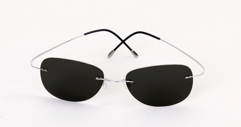 Men's Sunglasses Pure Titanium Rimless Polarized Ultra-light Flexible Sunglasses Brightzone Silver Black