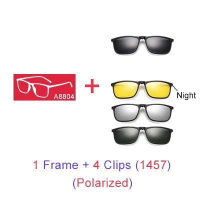 Ralferty Magnetic Sunglasses Men 5 In 1 Polarized Clip On Women Square Sunglases Ultra-Light Night Vision Glasses A8804 Clip On Sunglasses Ralferty 1 Frame 4 Clips 1457 Blue Frame