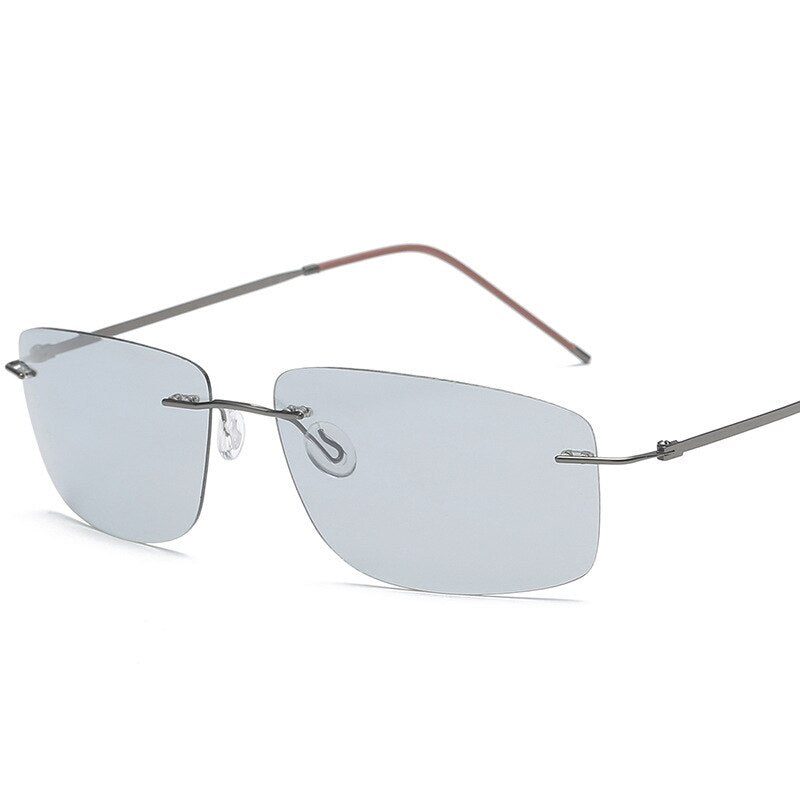 Men's Sunglasses Ultra-light Titanium Rimless Photochromic Polarized Sunglasses Brightzone gun