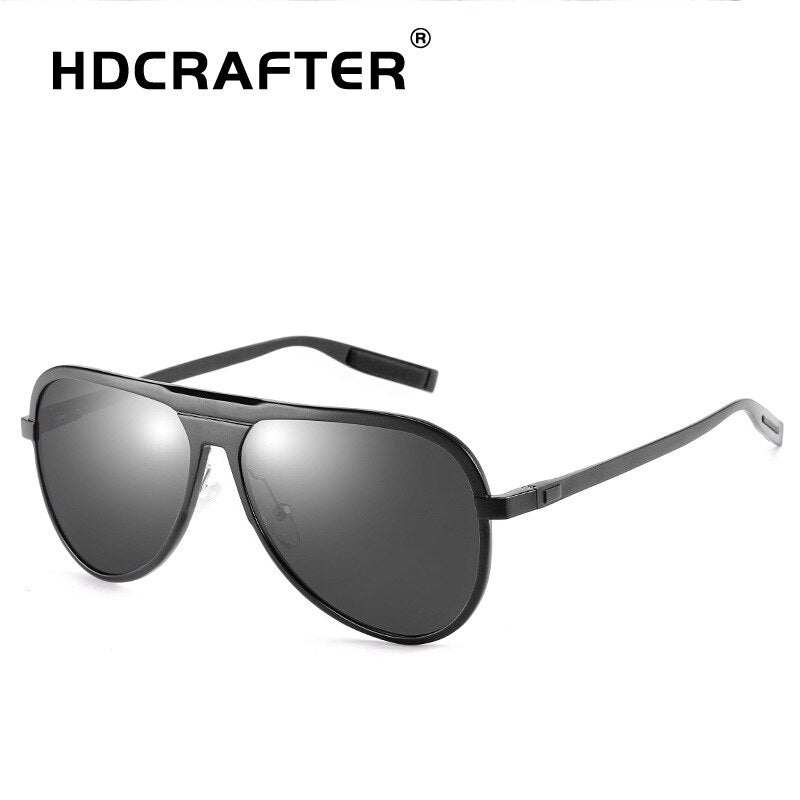 Hdcrafter Men's Full Rim Aluminum Magnesium Round Frame Polarized Sunglasses G9828 Sunglasses HdCrafter Sunglasses black