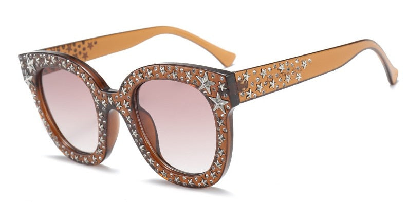 CCspace Women's Full Rim Cat Eye Square Acetate Frame Sunglasses 45261 Sunglasses CCspace Sunglasses C7 brown