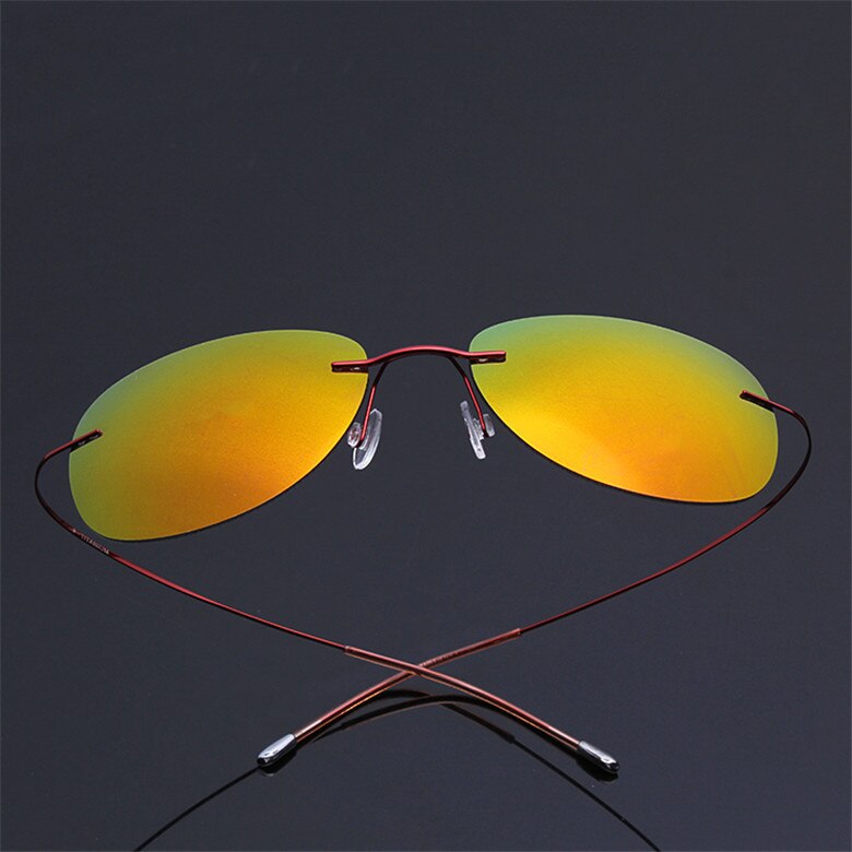 Men's Sunglasses Pure Titanium Rimless Polarized Ultra-light Flexible Sunglasses Brightzone Red Yellow