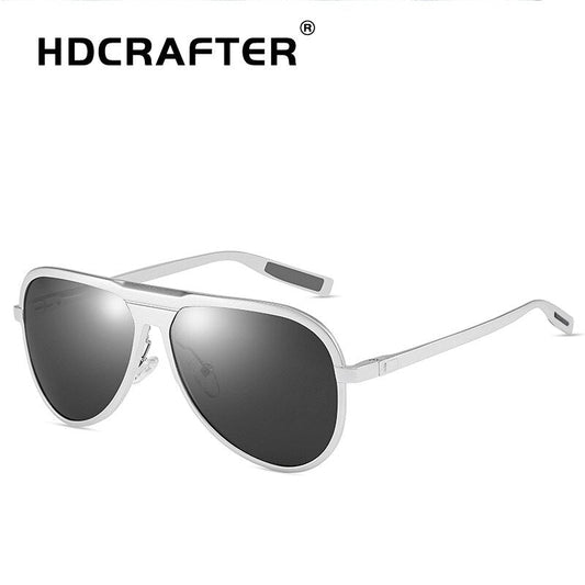 Hdcrafter Men's Full Rim Aluminum Magnesium Round Frame Polarized Sunglasses G9828 Sunglasses HdCrafter Sunglasses Silver