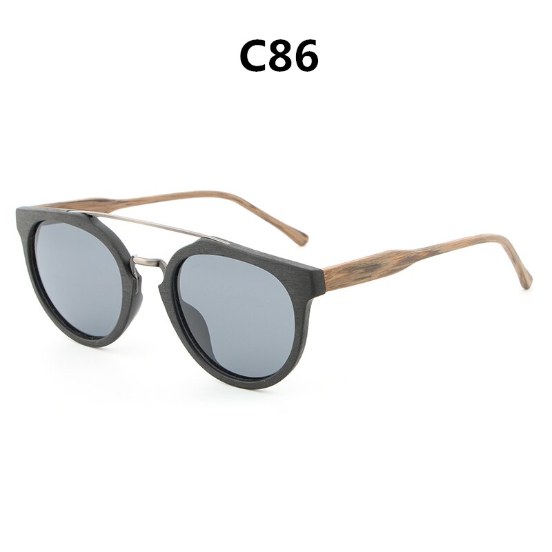 Hdcrafter Unisex Full Rim Round Wood Metal Frame Polarized Sunglasses Lhb023 Sunglasses HdCrafter Sunglasses C86