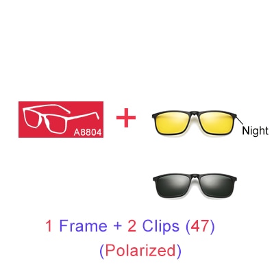 Ralferty Magnetic Sunglasses Men 5 In 1 Polarized Clip On Women Square Sunglases Ultra-Light Night Vision Glasses A8804 Clip On Sunglasses Ralferty 1 Frame 2 Clips 47 Blue Frame