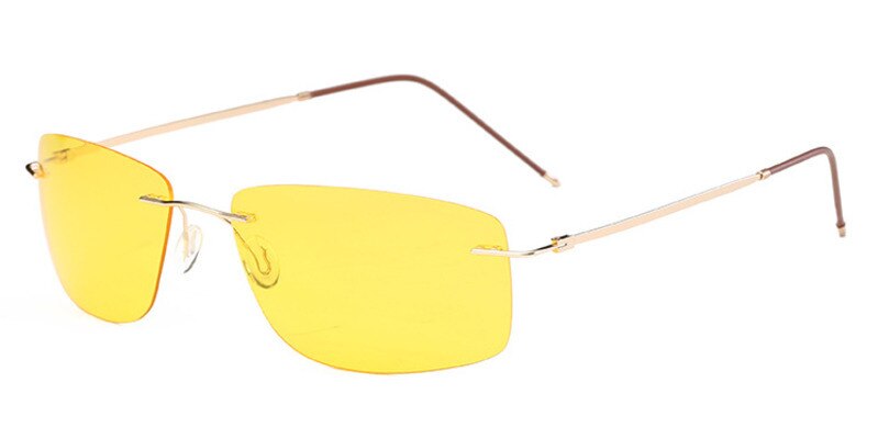 Men's Sunglasses Polarized Rimless Titanium Mirror Color Sunglasses Brightzone Gold Rim Yellow