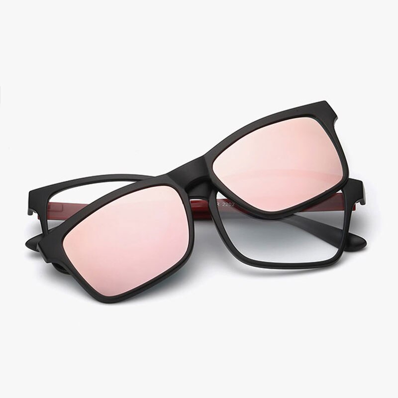 Reven Jate 2202 Polarized Night Vision Sunglasses Clip-On Magnetic Connection For Men And Women Sunwear Polarize Sunglasses Reven Jate Pink
