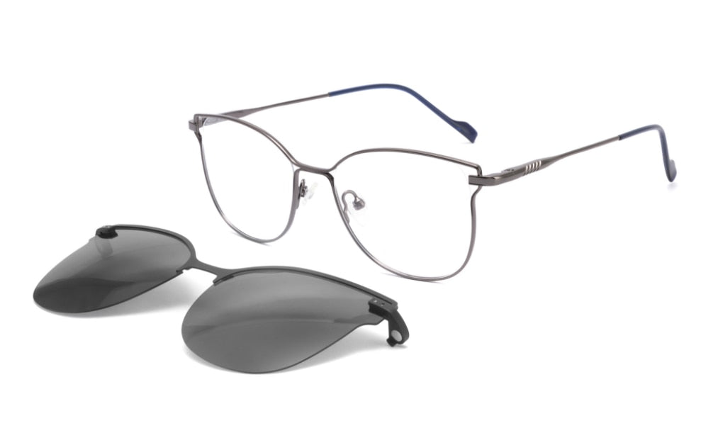 CCSpace Unisex Full Rim Square Cat Eye Alloy Frame Eyeglasses Clip On Sunglasses 47478 Clip On Sunglasses CCspace C4Gun