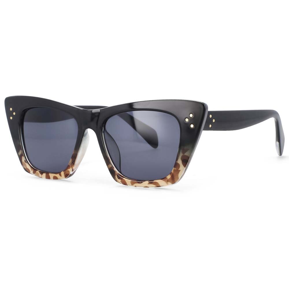 CCSpace Women's Full Rim Cat Eye Rivet Acetate Frame Sunglasses 54001 Sunglasses CCspace Sunglasses black-leopard