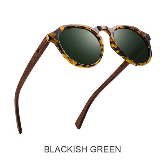Yimaruili Unisex Full Rim Round Wood Frame HD Polarized Sunglasses 8048 Sunglasses Yimaruili Sunglasses Dark Green