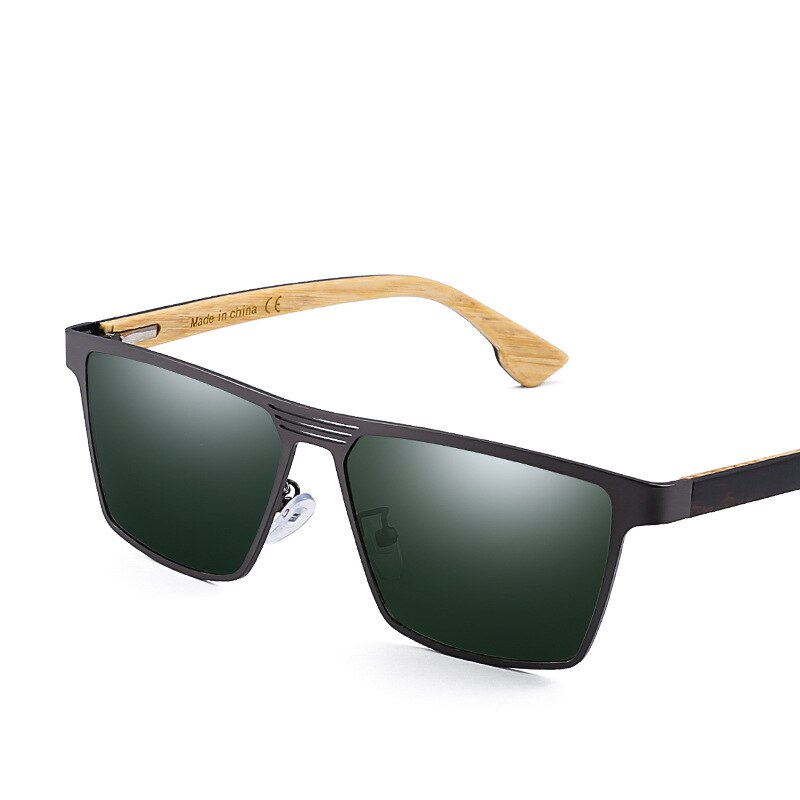 Yimaruili Unisex Full Rim Rectangular Bamboo/Wooden Frame Polarized Lens Sunglasses 8045 Sunglasses Yimaruili Sunglasses Dark Green