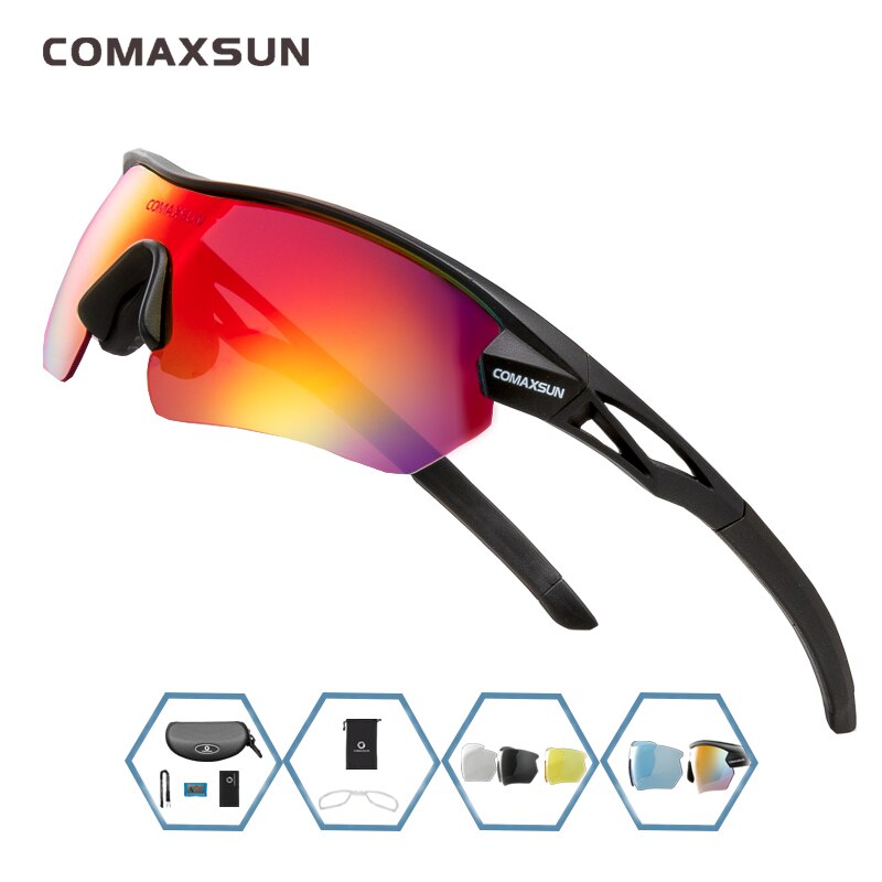 Unisex Polarized Cycling Glasses MTB TR-90 Sunglasses 5 Shades STS821 Sunglasses Comaxsun BLACK