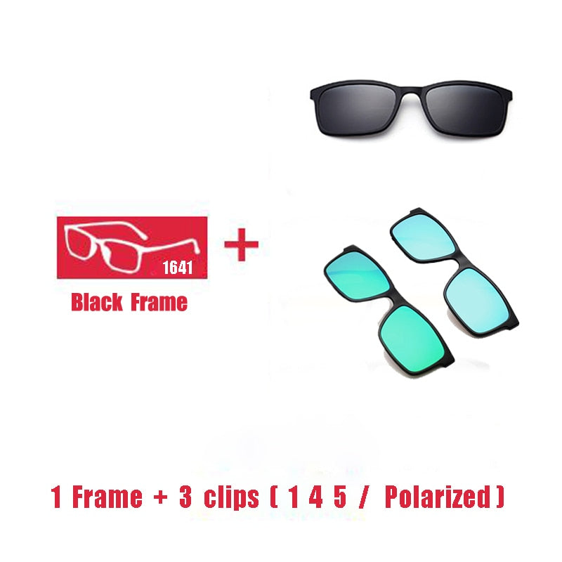 Oveliness Unisex Full Rim Square Tr 90 Titanium Eyeglasses Polarized Clip On Sunglasses 1641 Clip On Sunglasses Oveliness 1F 3 clips 1 4 5