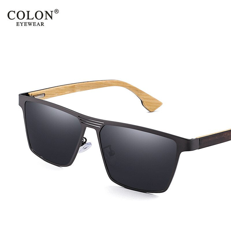 Yimaruili Unisex Full Rim Rectangular Bamboo/Wooden Frame Polarized Lens Sunglasses 8045 Sunglasses Yimaruili Sunglasses Black