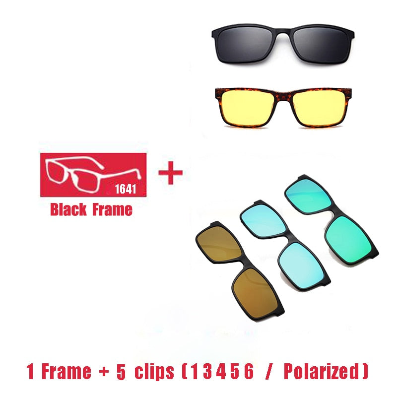 Oveliness Unisex Full Rim Square Tr 90 Titanium Eyeglasses Polarized Clip On Sunglasses 1641 Clip On Sunglasses Oveliness 1F 5 clips 1 3 4 5 6