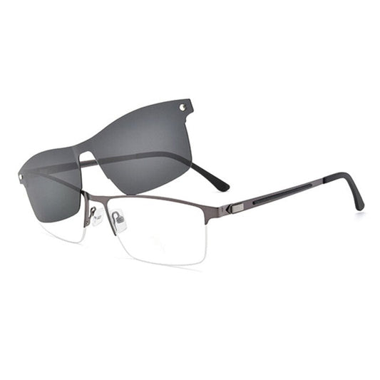 Hotochki Unisex Semi Rim Alloy Frame Clip On Sunglasses S94007 Clip On Sunglasses Hotochki gray