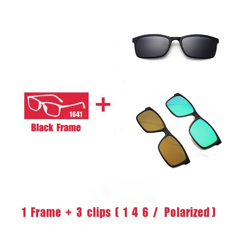 Oveliness Unisex Full Rim Square Tr 90 Titanium Eyeglasses Polarized Clip On Sunglasses 1641 Clip On Sunglasses Oveliness 1F 3 clips 1 4 6