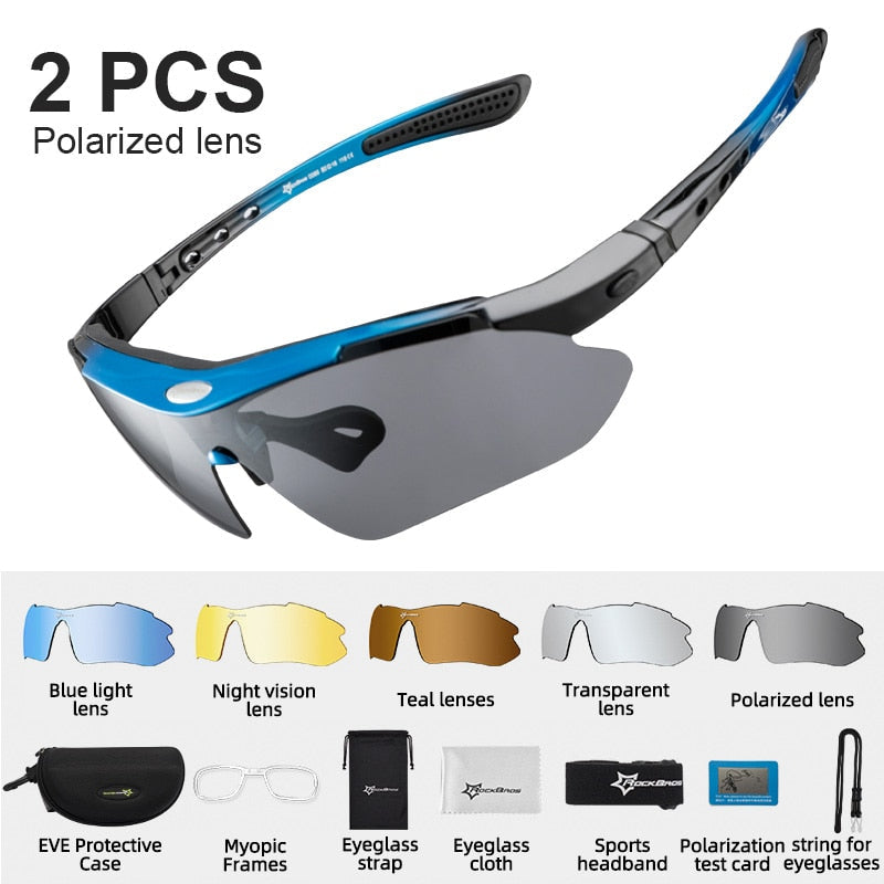 Rockbros Polarized Cycling Glasses 5 Lens Clear Bike Glasses Eyewear Uv400 Outdoor Sport Sunglasses Men Women Cycling Sunglasses RockBros 10007 with 2sets China 5lens or 1lens