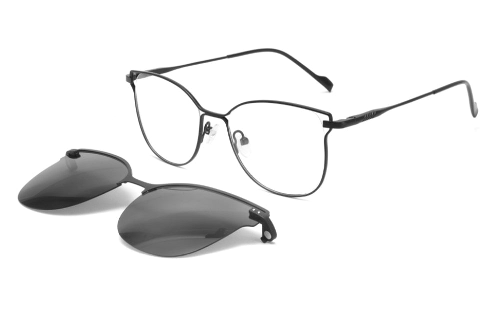 CCSpace Unisex Full Rim Square Cat Eye Alloy Frame Eyeglasses Clip On Sunglasses 47478 Clip On Sunglasses CCspace C1Black