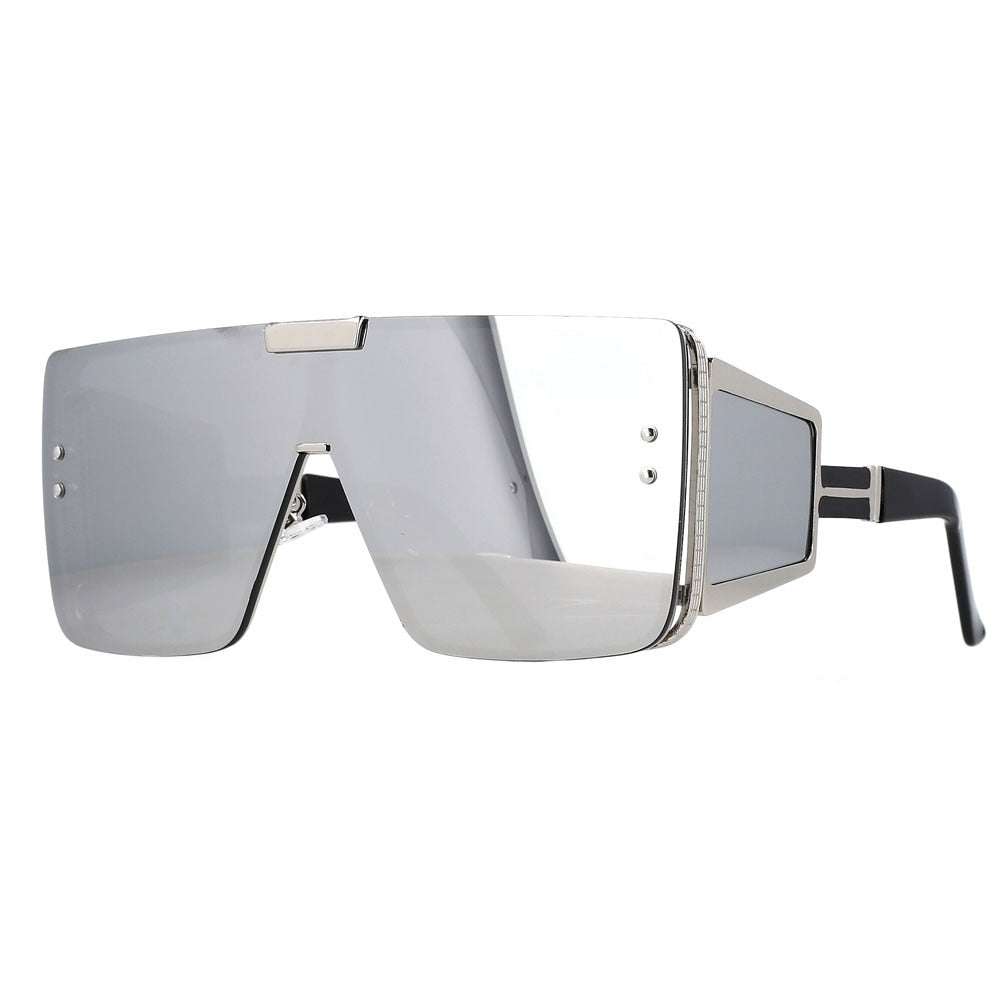 CCSpace Unisex Full Rim Oversized Square One Lens Alloy Frame Sunglasses 46588 Sunglasses CCspace Sunglasses Silver-Silver