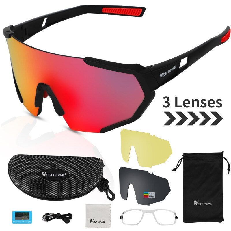 West Biking Men's Full Rim Tr 90 Polarized Sport Cycling Sunglasses YP0703133 Sunglasses West Biking Black red China