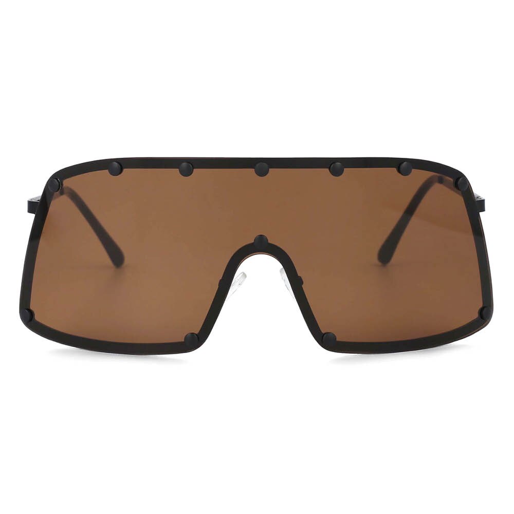 CCSpace Unisex Full Rim Oversized Rivet Goggle One Lens Alloy Frame Sunglasses 53664 Sunglasses CCspace Sunglasses tea
