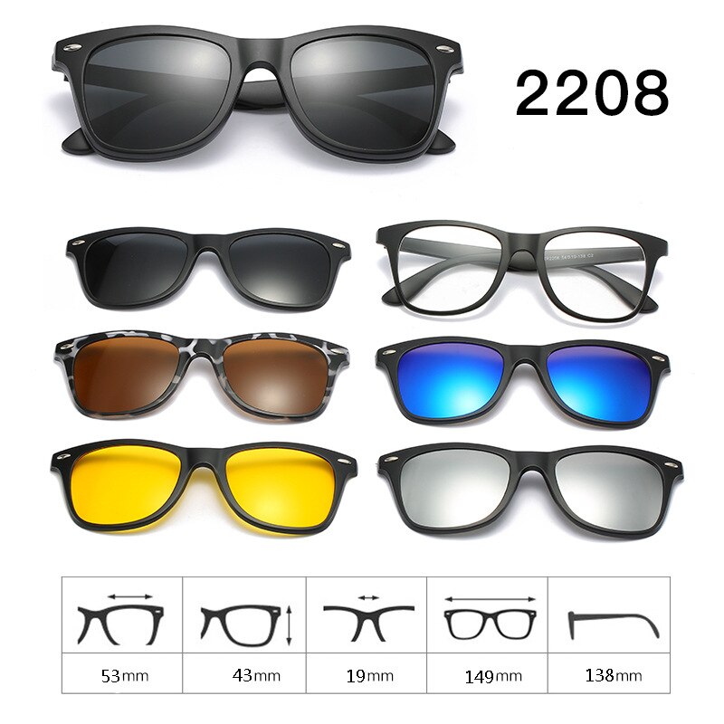 Hdcrafter Unisex Full Rim Acetate Frame 6 In 1Polarized Magnetic Clip On Sunglasses Clip On Sunglasses Hdcrafter Eyeglasses 2208