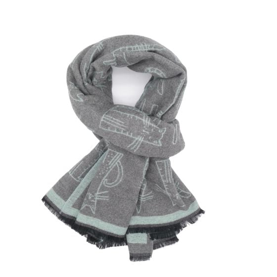Outline Cats Fringed Scarf