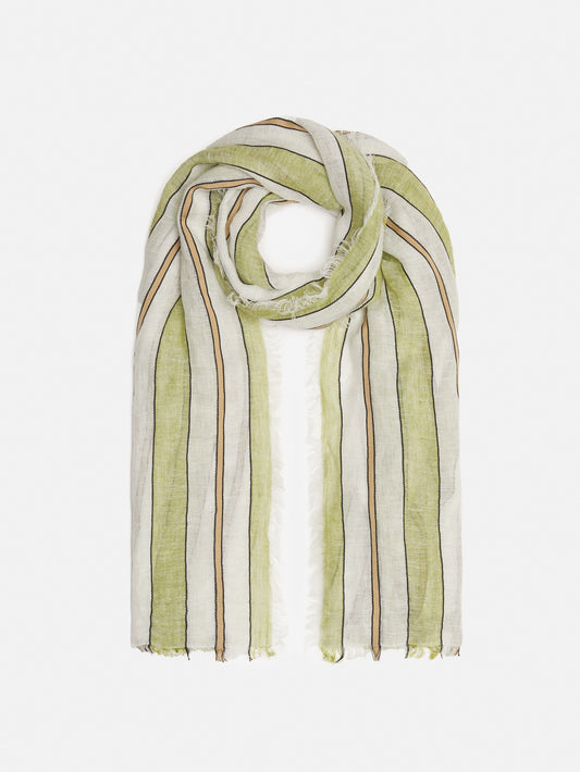 Linen Mix Stripe Woven Scarf | Green