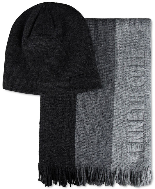 Kenneth Cole Reaction Striped Scarf And Beanie Charcoal