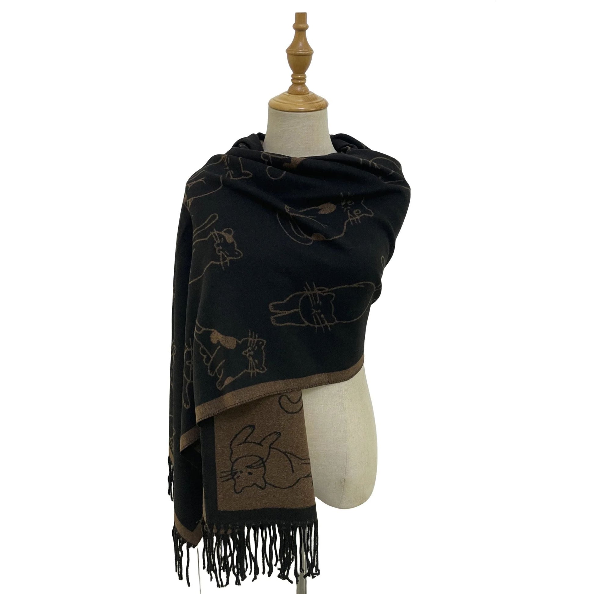 Cute Cat Tassel Scarf Black