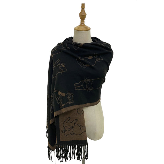 Cute Cat Tassel Scarf Black
