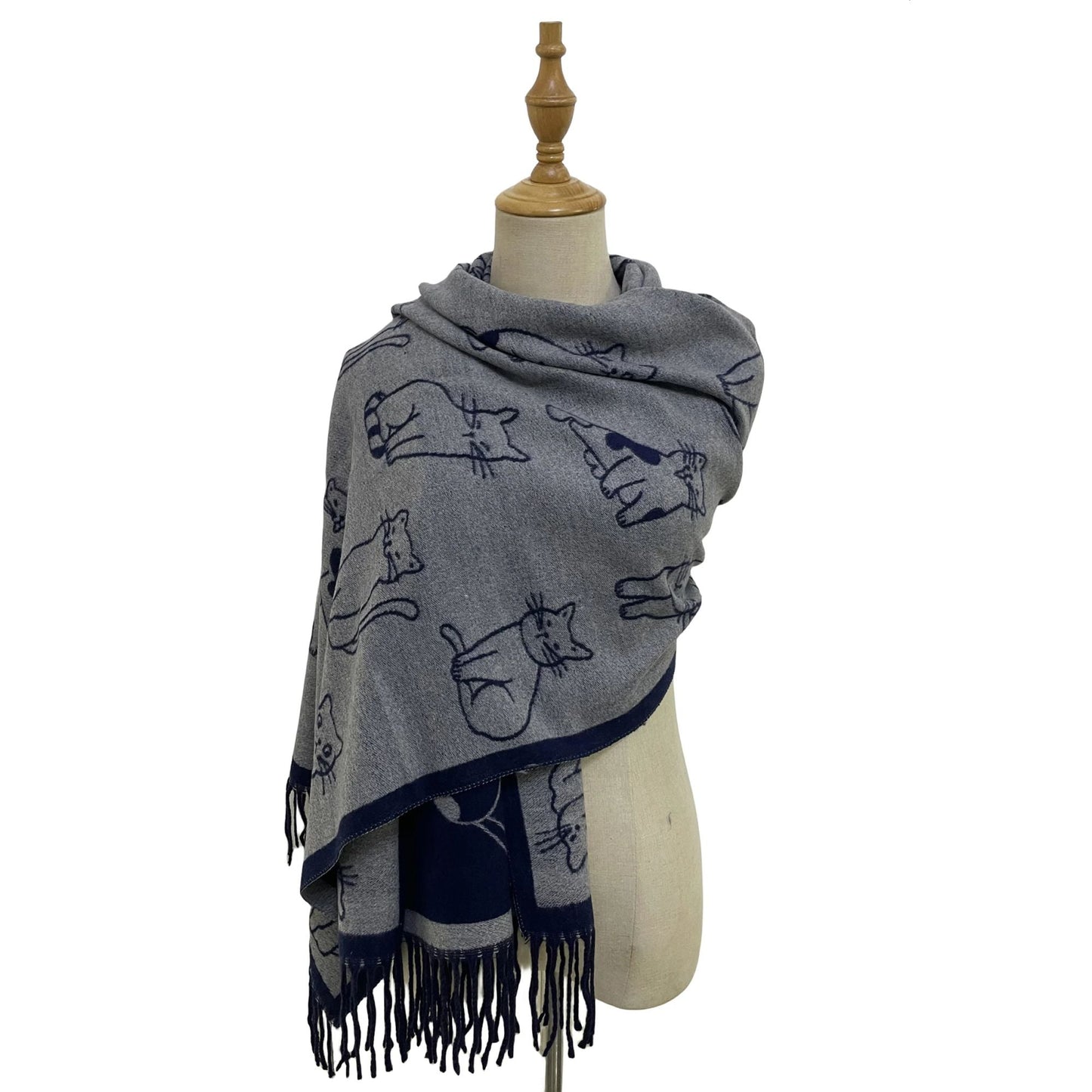 Cute Cat Tassel Scarf Navy
