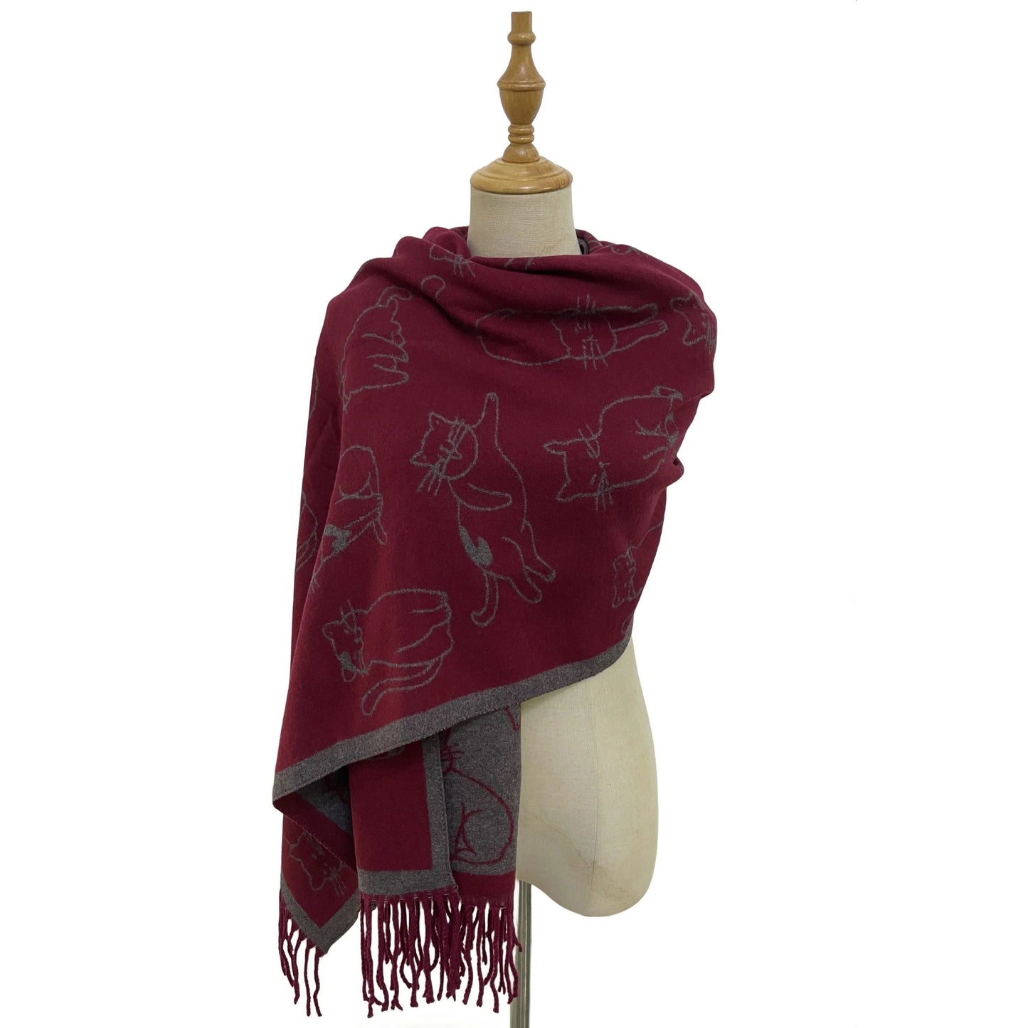 Cute Cat Tassel Scarf Wine