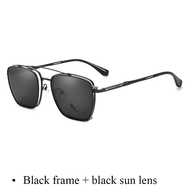 Bclear Men's Full Rim Square Alloy Frame Eyeglasses Clip On Polarized Sunglasses Zt95001 Sunglasses Bclear Black