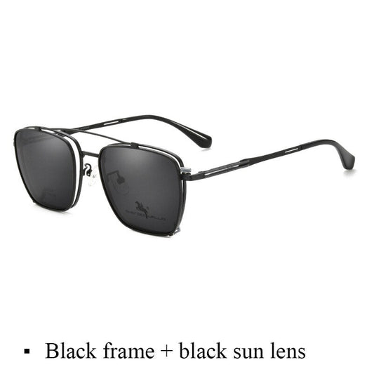 Bclear Men's Full Rim Square Alloy Frame Eyeglasses Clip On Polarized Sunglasses Zt95001 Sunglasses Bclear Black