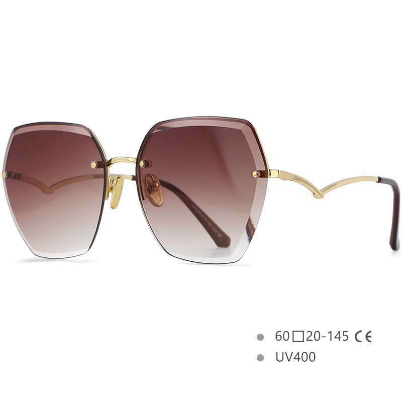 CCSpace Women's Rimless Irregular Oval Alloy Frame Sunglasses 54591 Sunglasses CCspace Sunglasses Dark red China 54591