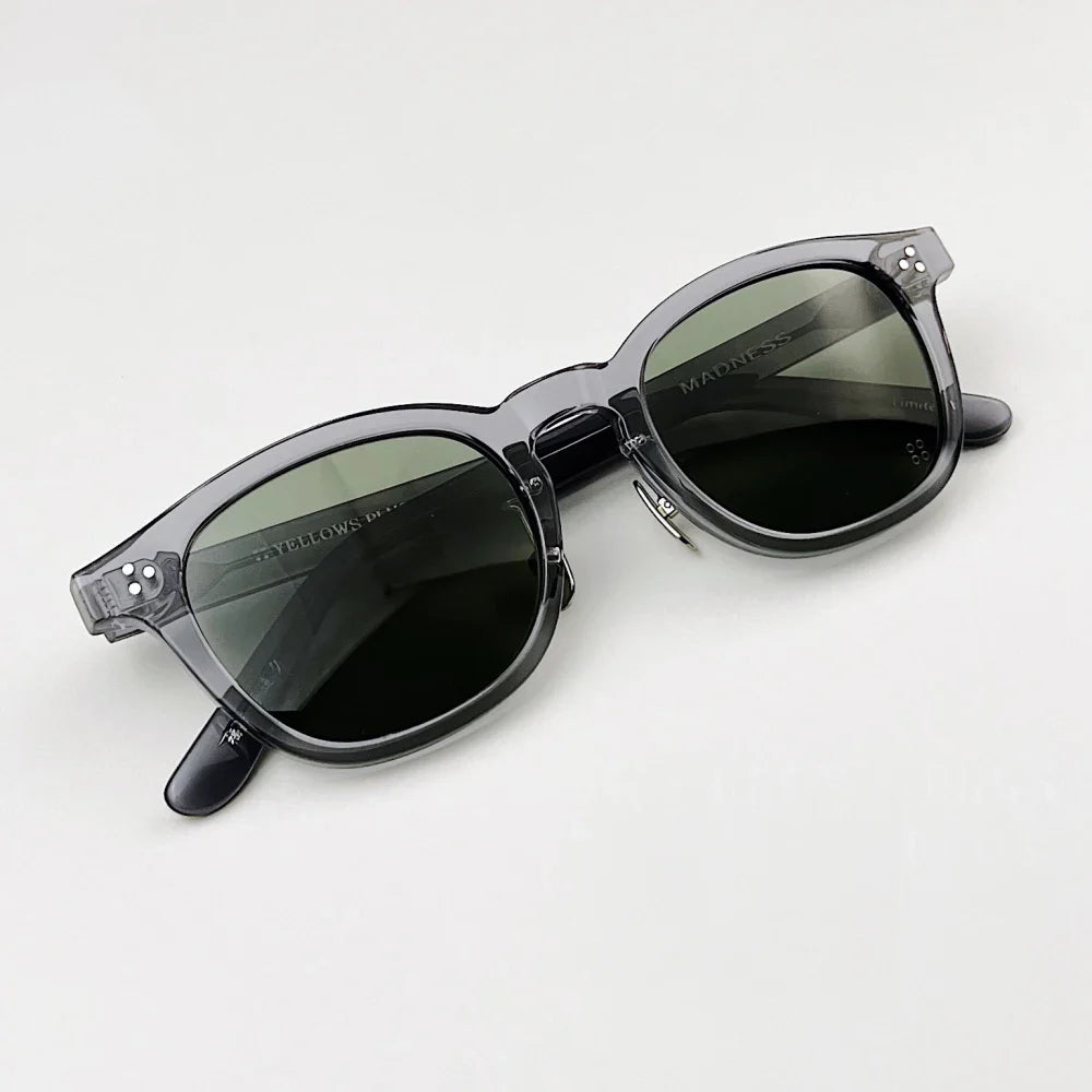 Black Mask Unisex Full Rim Square Acetate Sunglasses 484022 Sunglasses Black Mask Grey-Green As Shown