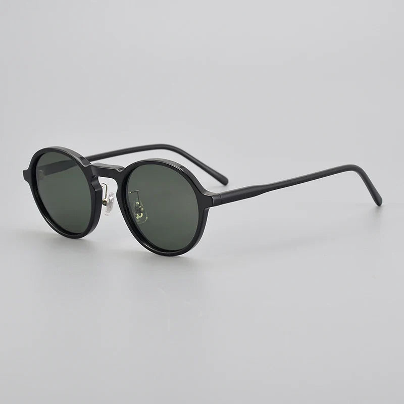 Black Mask Unisex Full Rim Round Acetate Polarized Sunglasses 14543 Sunglasses Black Mask Black-Green As Shown