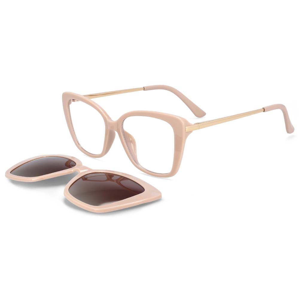 CCSpace Women's Full Rim Rectangle Cat Eye Tr 90 Titanium Frame Eyeglasses Clip On Sunglasses 53851 Clip On Sunglasses CCspace Pink China white