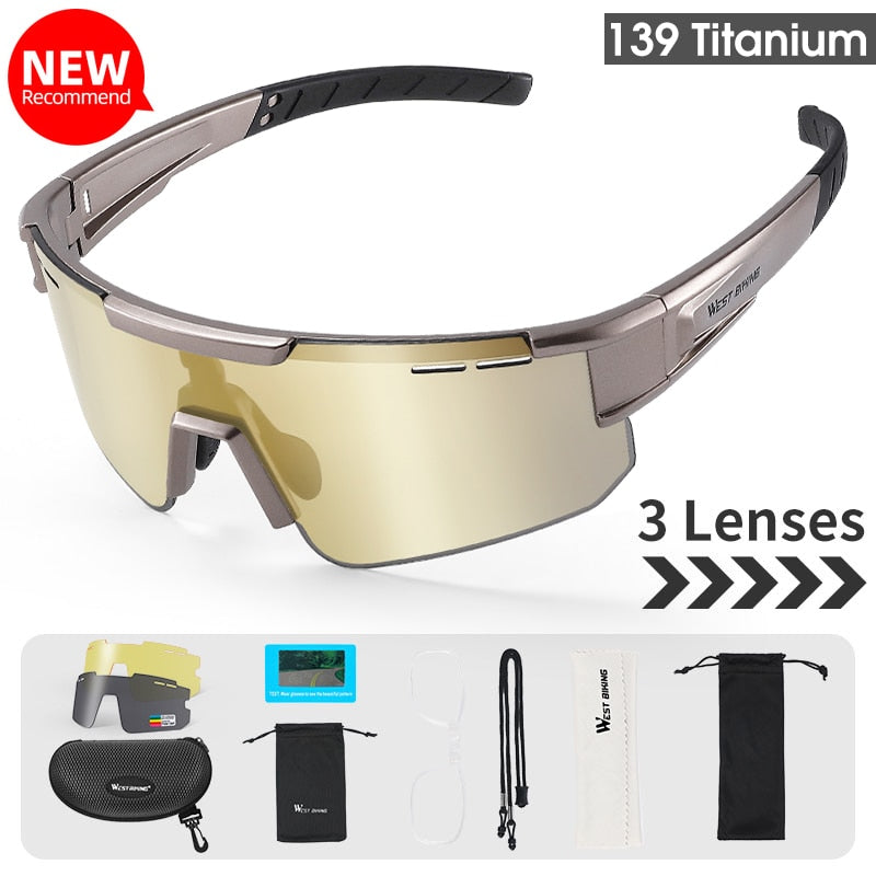 West Biking Unisex Semi Rim Tr 90 Polarized Sport Sunglasses YP0703138 Sunglasses West Biking 139 Titanium Polarized 3 Lens
