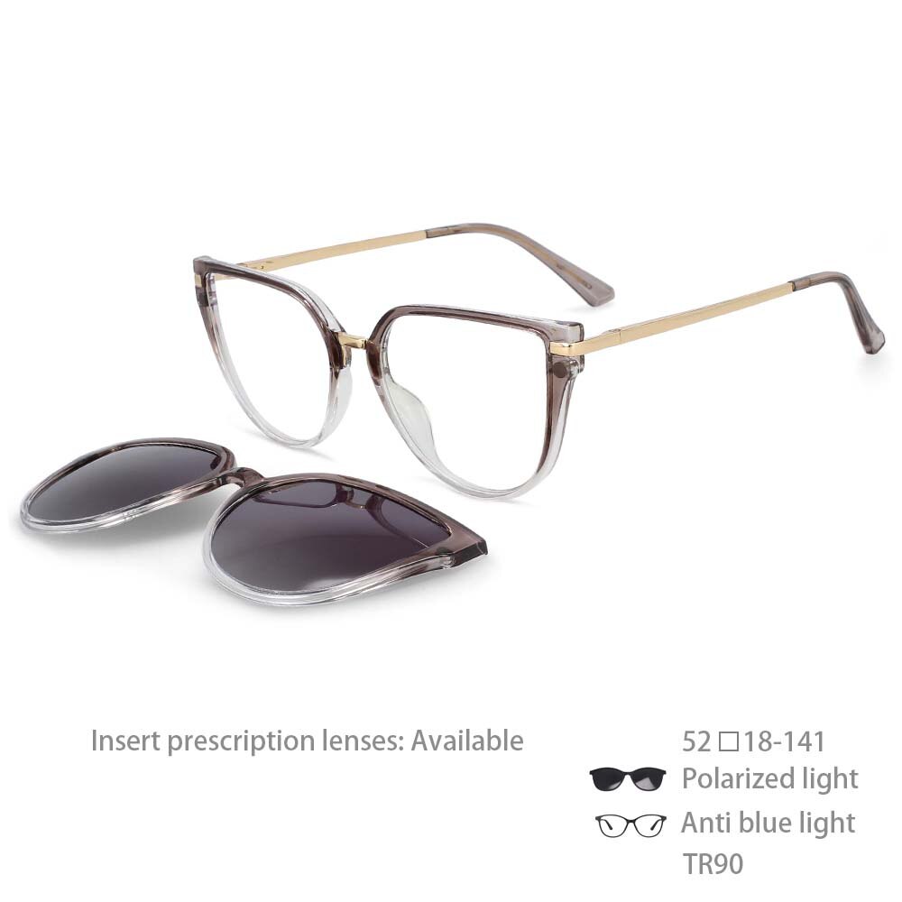 CCSpace Unisex Full Rim Oversized Square Tr 90 Frame Eyeglasses Clip On Sunglasses 53791 Clip On Sunglasses CCSpace China gray-clear