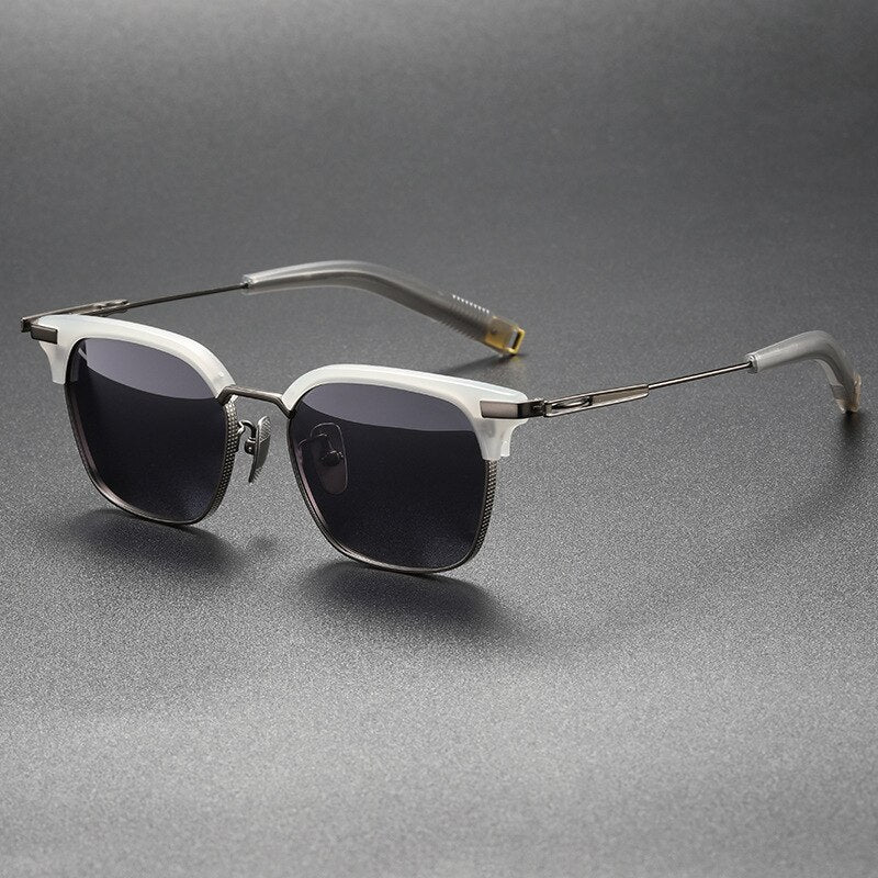 CCSpace Men's Full Rim Square Titanium Acetate Polarized Sunglasses 56249 Sunglasses CCspace Sunglasses WhiteGrey 56249