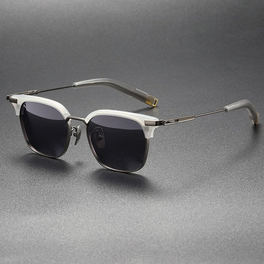 CCSpace Men's Full Rim Square Titanium Acetate Polarized Sunglasses 56249 Sunglasses CCspace Sunglasses WhiteGrey 56249