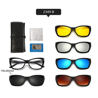 Ralferty Women's Full Rim Square Cat EyeTr 90 Acetate Eyeglasses With Clip On Polarized Sunglasses TR2345 Clip On Sunglasses Ralferty 2349-B China As picture