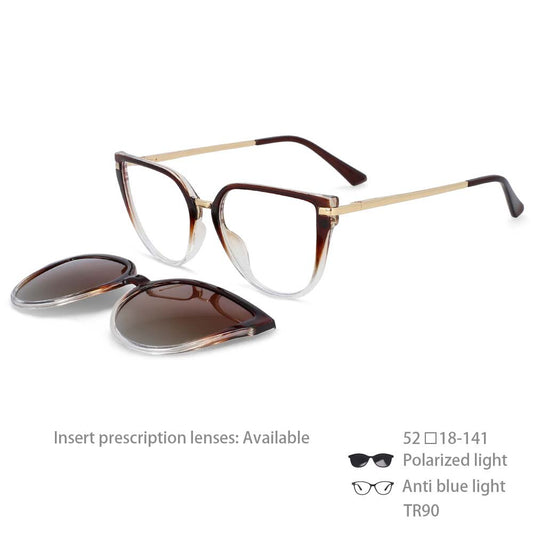 CCSpace Unisex Full Rim Oversized Square Tr 90 Frame Eyeglasses Clip On Sunglasses 53791 Clip On Sunglasses CCSpace China tea-clear